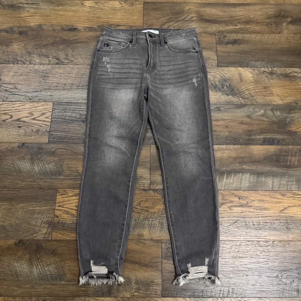 KanCan Light Black Distressed Raw Hem Skinny Jeans Women's 27 High Rise Stretch